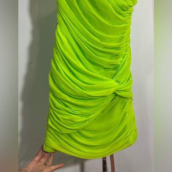 NWT House of CB Adrie Neon Green Gathered Mini Dress Small - Picture 4 of 16